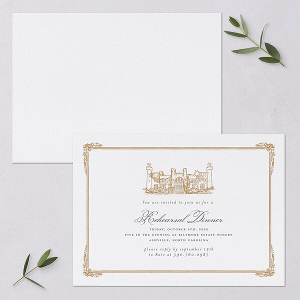 Medieval Castle Rehearsal Dinner Invitations Almond Signature Blank