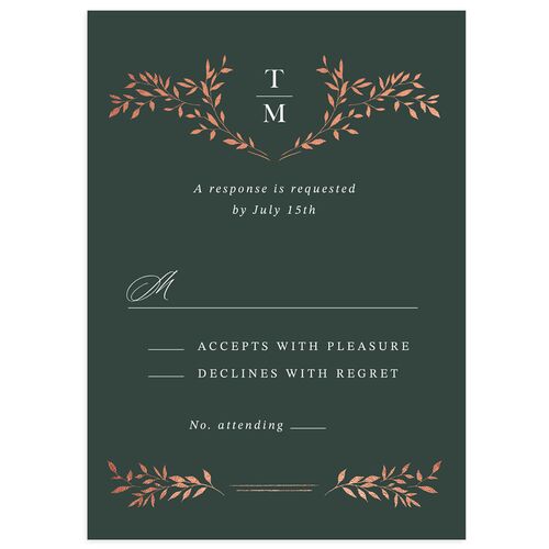 Monogram Garland Foil Wedding Response Cards Deep Lake Rose Gold Signature Standard