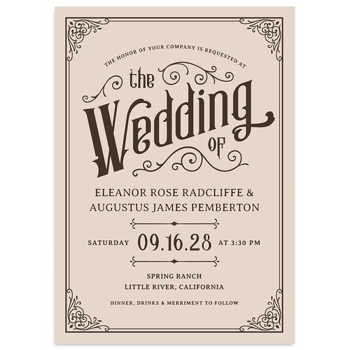 Western Gothic Wedding Invitations Deep Bronze Signature Blank No Standard