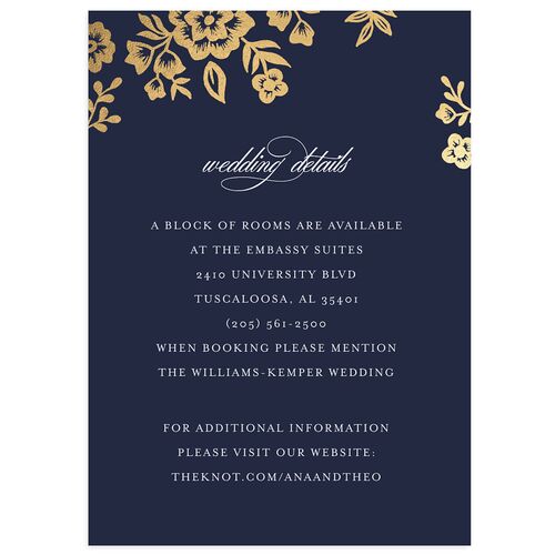 Romantic Lace Foil Wedding Enclosure Cards Gold Navy Signature Standard