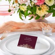 Indian Gilded Adornment Place Cards Gold Burgundy Signature