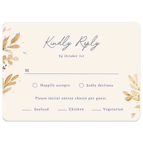 Leafy Garland Foil Wedding Response Cards Gold Champagne Signature Rounded