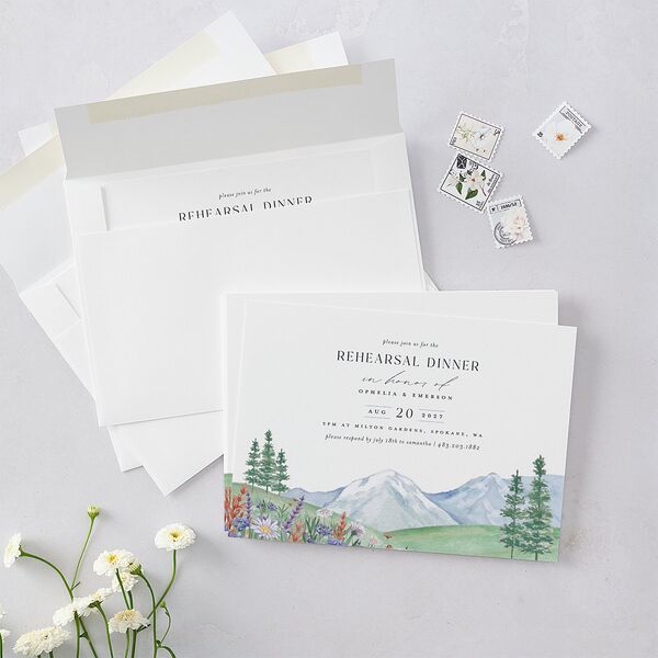 Mountain Wildflowers Rehearsal Dinner Invitations Dusty Blue Signature Blank Standard