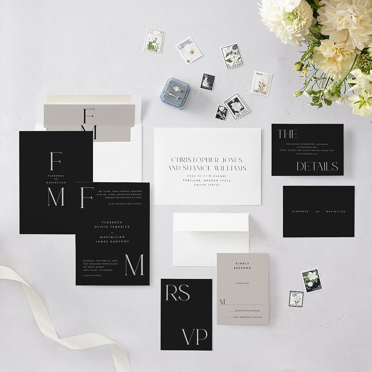Modern Initials Wedding Invitations Midnight Signature Blank No Standard