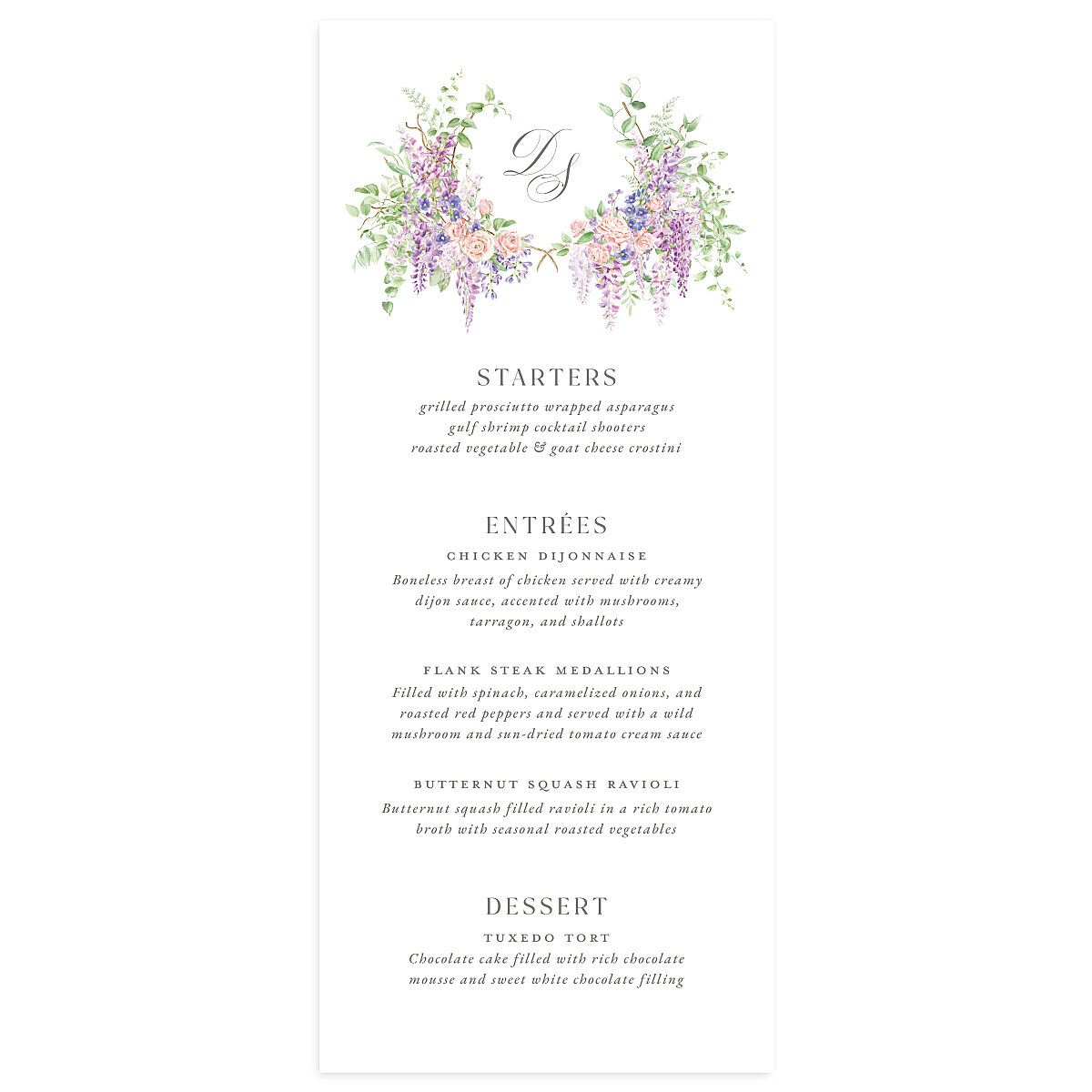 Formal Wisteria Garden Crest Menus by Bridgerton