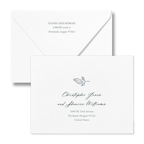 Vintage Botanical Sketch Thank You Card Euro Envelopes White Dusty Blue Recipient Address Luxe Signature