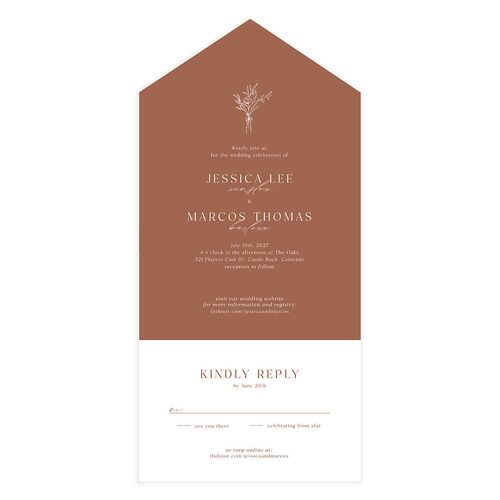 Simple Boho Flowers All-in-One Wedding Invitations Copper Signature Light Both Recipient and Return Addresses No
