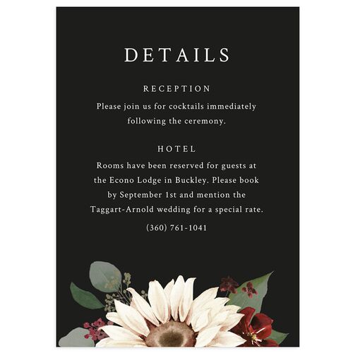 Classic Countryside Sunflowers Wedding Event Detail Cards Charcoal Signature Standard