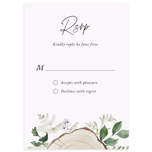 Fairytale Woodgrain Slab Wedding Response Cards Purple Petal Signature Standard