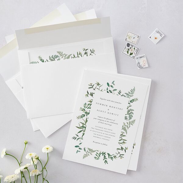 Delicate Greenery Wedding Invitations Pure White Signature Blank No Standard