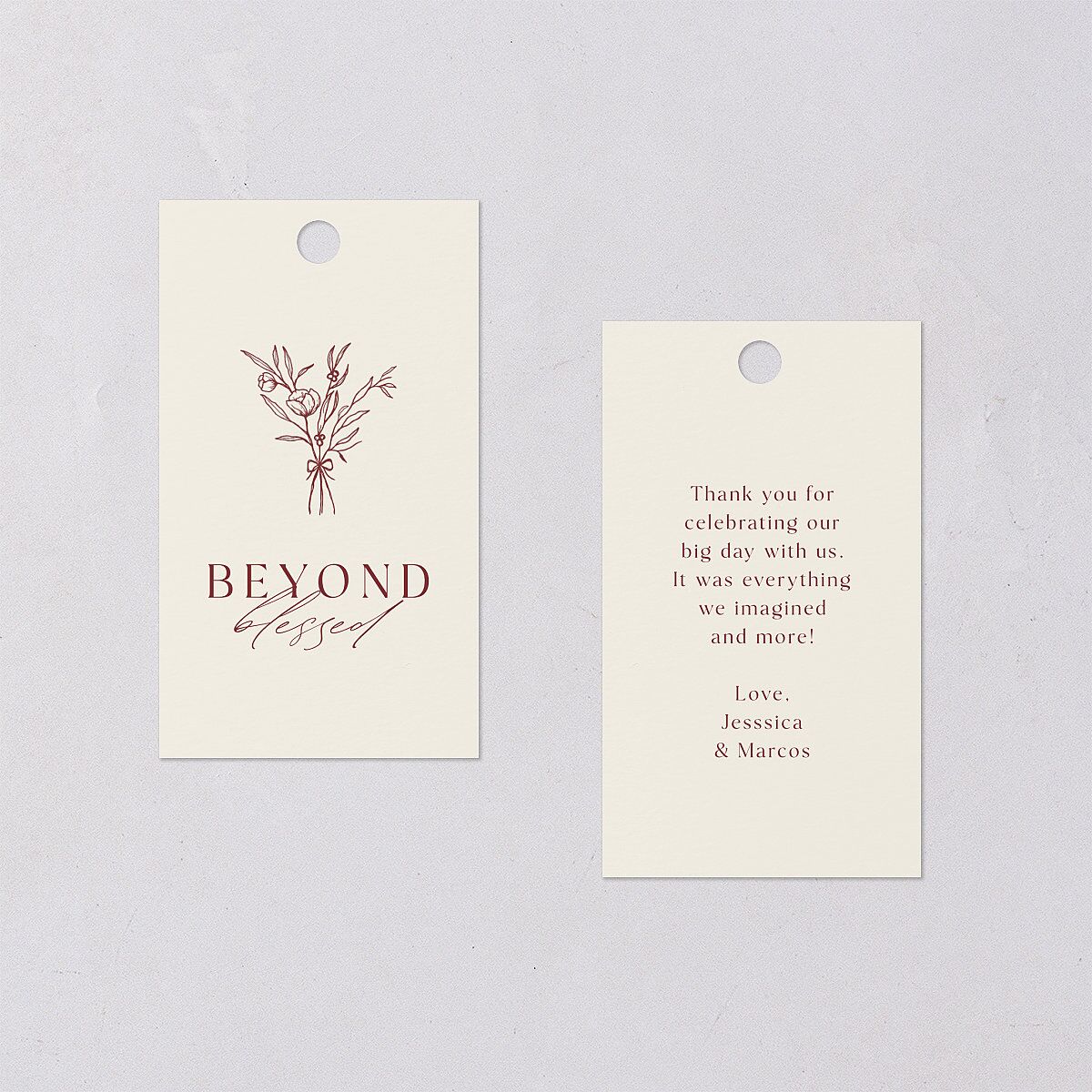 Simple Boho Flowers Favor Gift Tags Raspberry Signature