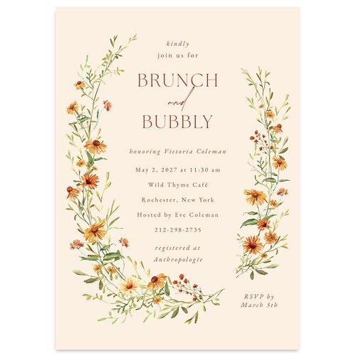 Wildflower Border Bridal Shower Invitations Cinnamon Signature Blank Standard