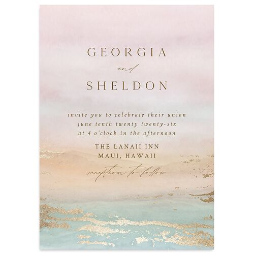 Ethereal Sunset Wedding Invitations Gold Peach Fuzz Signature Blank No Standard
