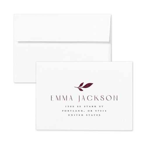 Gilded Leaves Wedding Response Card Standard Envelopes Rose Merlot Return Address Signature Standard