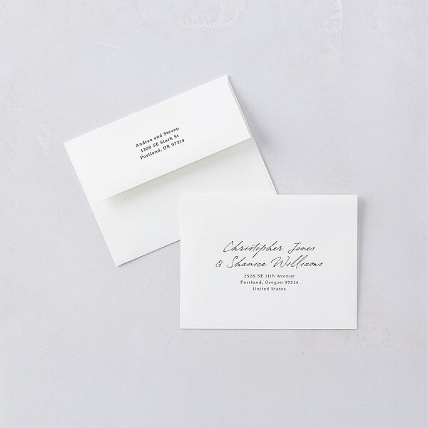 Elegant Mountain Monogram Save the Date Petite Card Envelopes Pure White White Both Recipient and Return Addresses Signature Standard