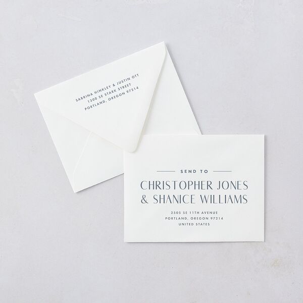 Destination Photo Poster Save the Date Petite Card Euro Envelopes Dusty Blue White Both Recipient and Return Addresses Luxe Signature