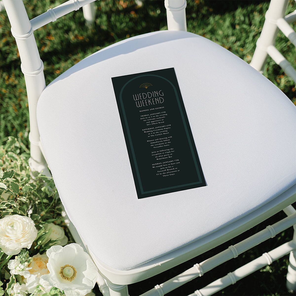 Gatsby Deco Arch Wedding Programs Dark Emerald Signature