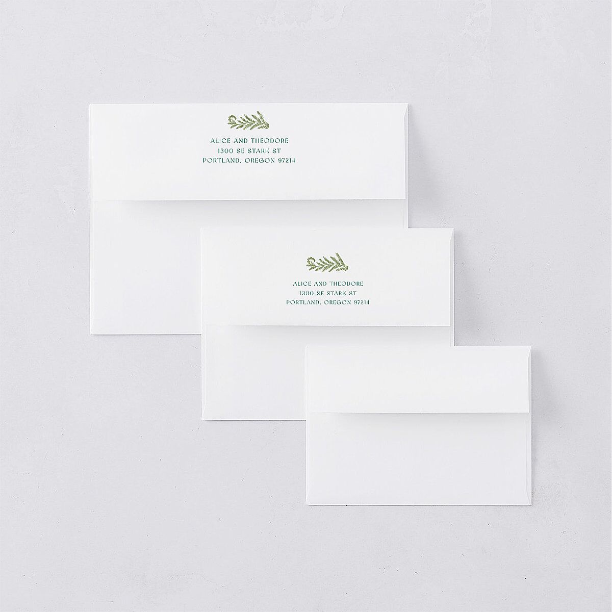Woodland Whimsy Thank You Card Envelopes White Hunter Green Both Recipient and Return Addresses Signature Standard