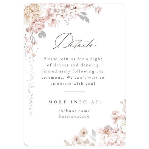 Luxury Floral Foil Wedding Event Detail Cards Silver Desert Rose Signature smooth Rounded