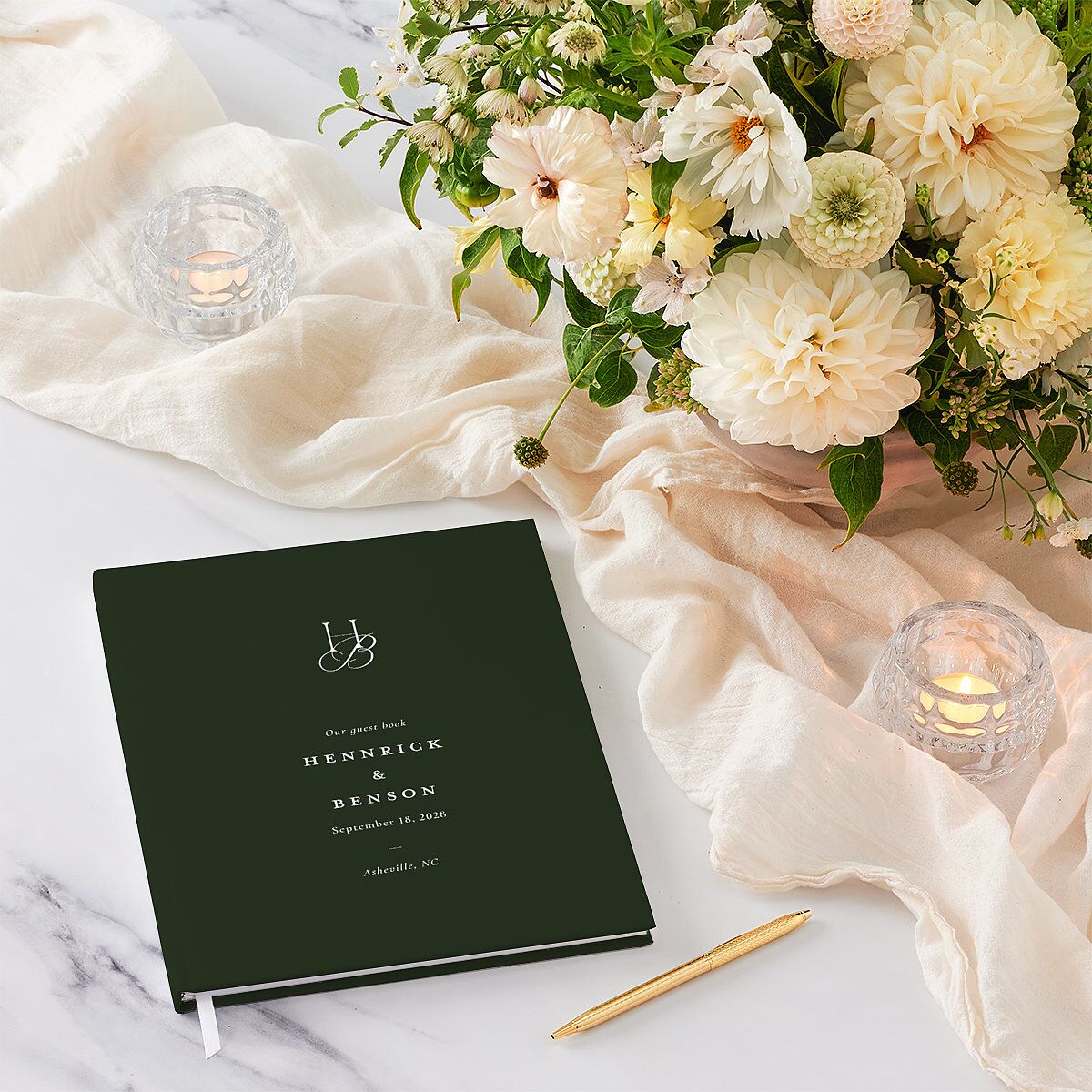 Refined Monogram Guest Books Dark Green