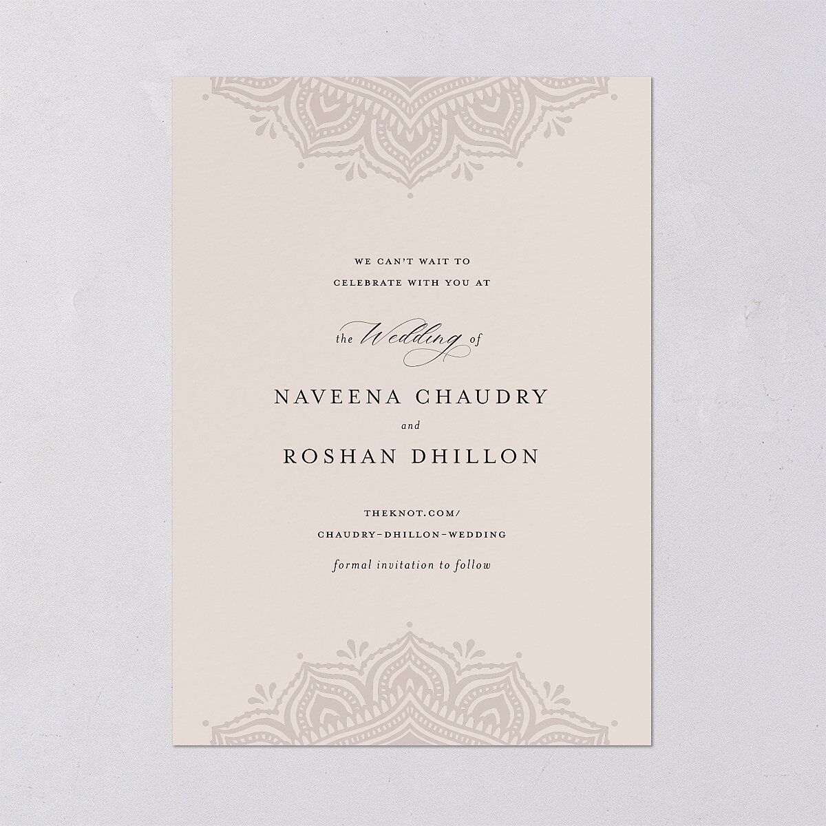 Indian Gilded Adornment Save The Date Cards Gold Sand Signature smooth Blank No Standard