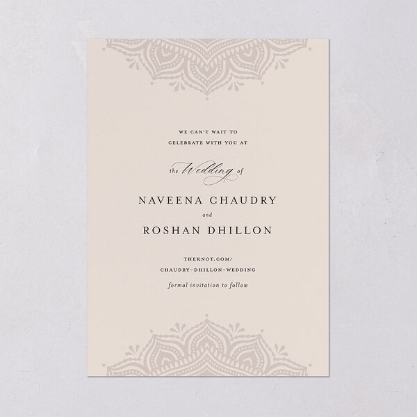 Indian Gilded Adornment Save The Date Cards Gold Sand Signature smooth Blank No Standard