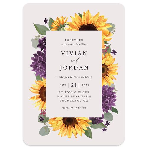 Classic Countryside Sunflowers Wedding Invitations Purple Haze Signature Blank No Rounded