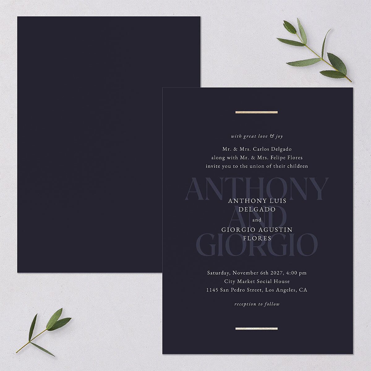 Gilded Bold Wedding Invitations Gold Navy Signature Blank No Standard