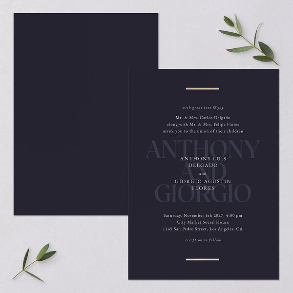 Gilded Bold Wedding Invitations Gold Navy Signature Blank No Standard