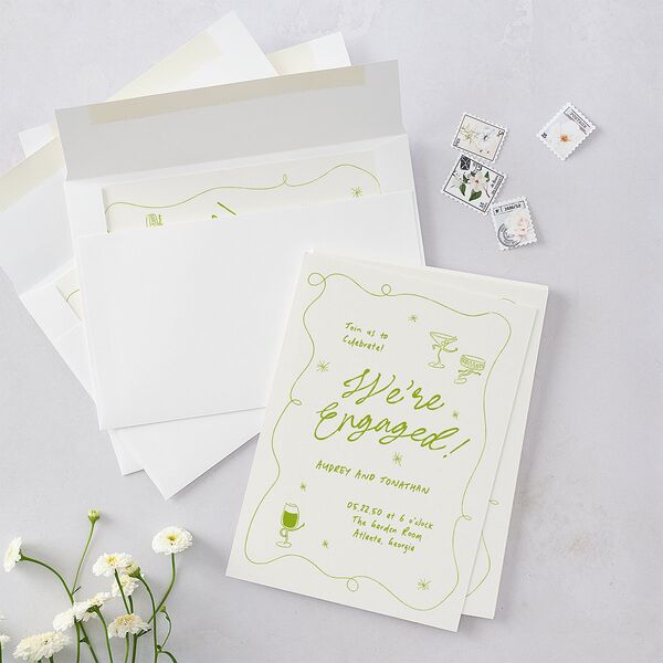 Whimsical Dancing Cocktails Engagement Party Invitations Pear Signature Blank Standard