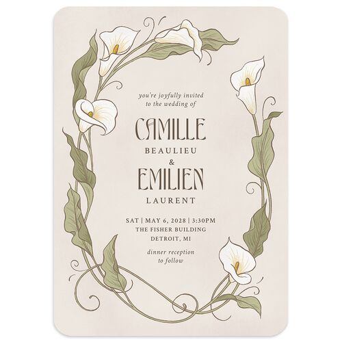 Calla Lily Nouveau Wedding Invitations Champagne Signature Blank No Rounded