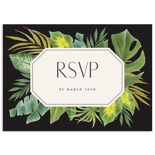 Hawaiian Tropical Monstera Frame Wedding Response Cards Charcoal Signature Standard