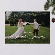Blessed Season Holiday Cards Hunter Green Signature Blank Standard Landscape
