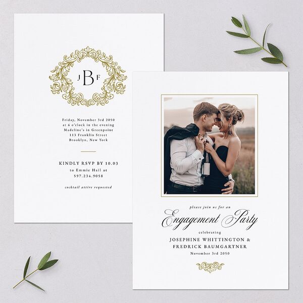 Black Tie Crest Engagement Party Wedding Invitations Pure White Signature Blank No Standard