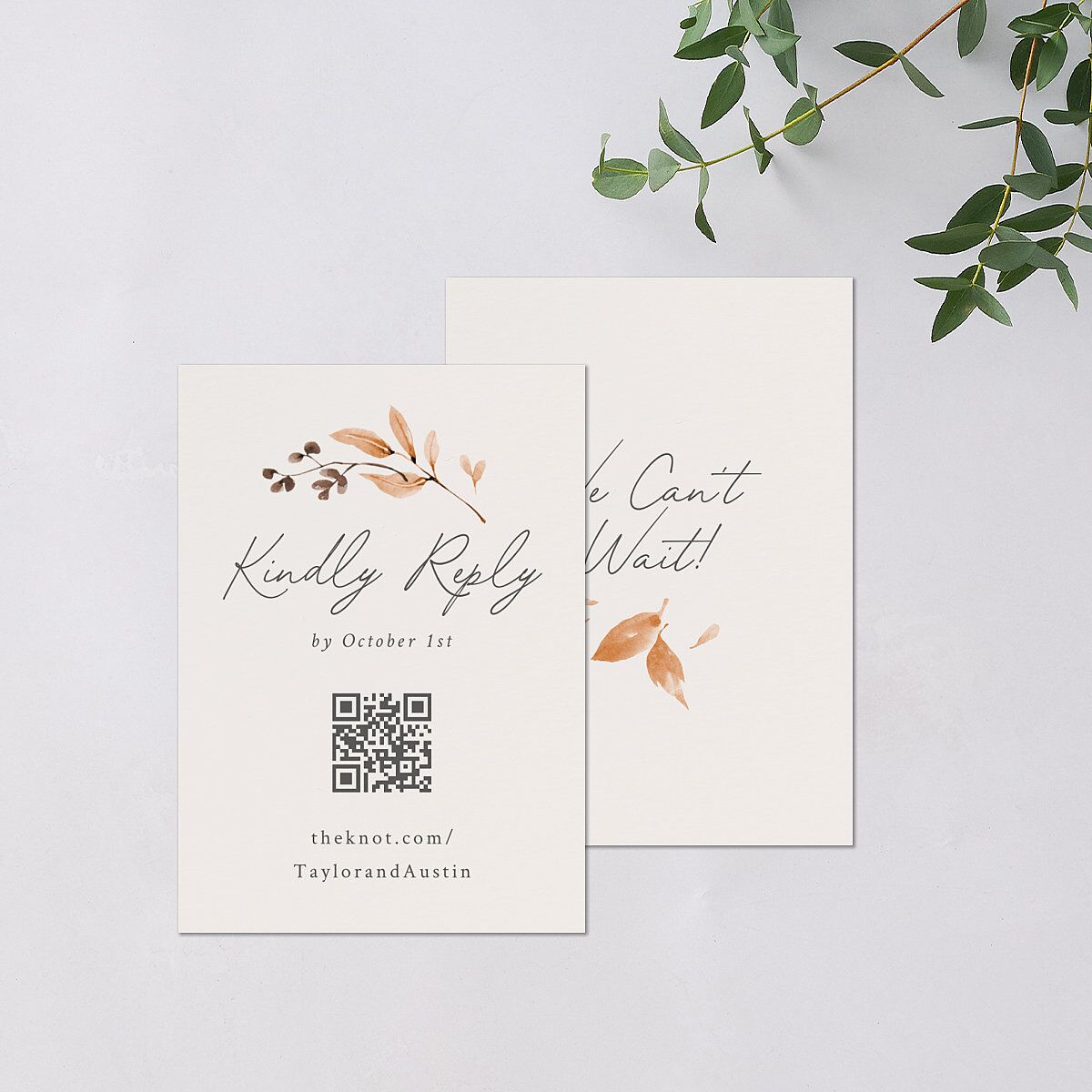 Leafy Garland Foil QR Code RSVP Cards Champagne Signature Standard