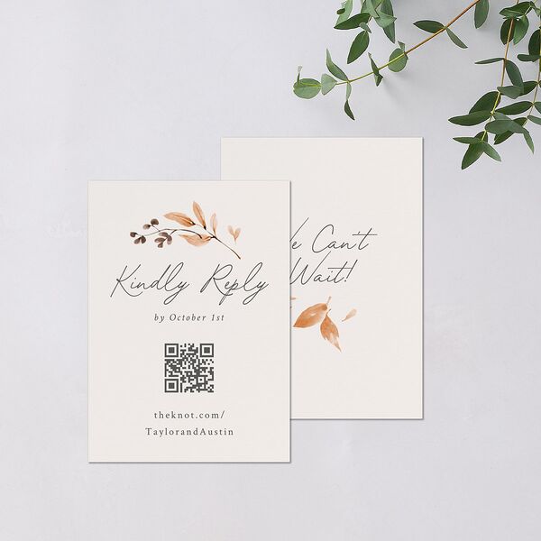 Leafy Garland Foil QR Code RSVP Cards Champagne Signature Standard