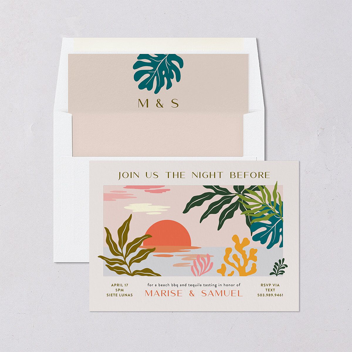 Impressionist Paradise Rehearsal Dinner Invitations — view 4