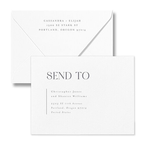 Triptych Photo Save the Date Petite Card Euro Envelopes White Midnight Navy Both Recipient and Return Addresses Luxe Signature