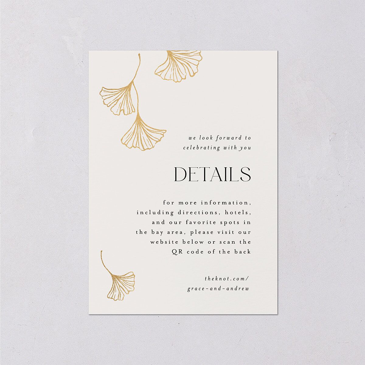 Ginkgo Leaves Wedding Enclosure Cards Gold Champagne Signature