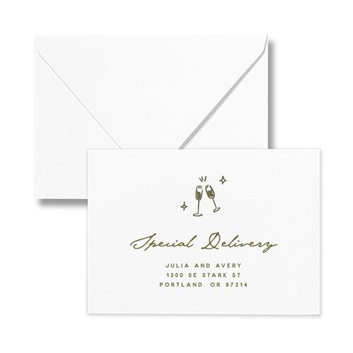Hand Drawn Cake Response Card Euro Envelopes White Dark Camo Return Address Luxe