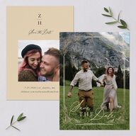 Peacock Nouveau Save The Date Cards Gold Tan Signature smooth Blank No Standard