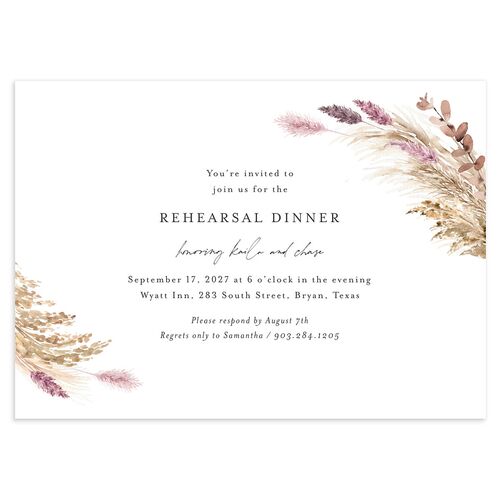 Soft Pampas Botanical Rehearsal Dinner Invitations Sheer Lilac Signature Blank Standard