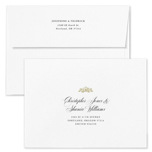Black Tie Crest Engagement Party Wedding Invitation Envelopes White Pure White Both Recipient and Return Addresses Standard Signature
