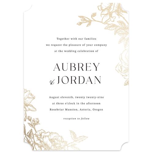 Botanical Luxury Foil Wedding Invitations Pure White Gold Signature Blank Ticket No