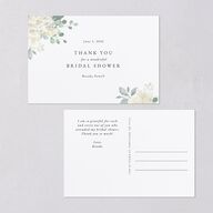Elegant Hydrangea Bridal Shower Thank You Postcards Off-White