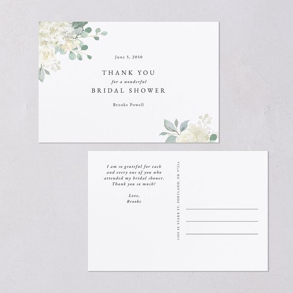 Elegant Hydrangea Bridal Shower Thank You Postcards Off-White