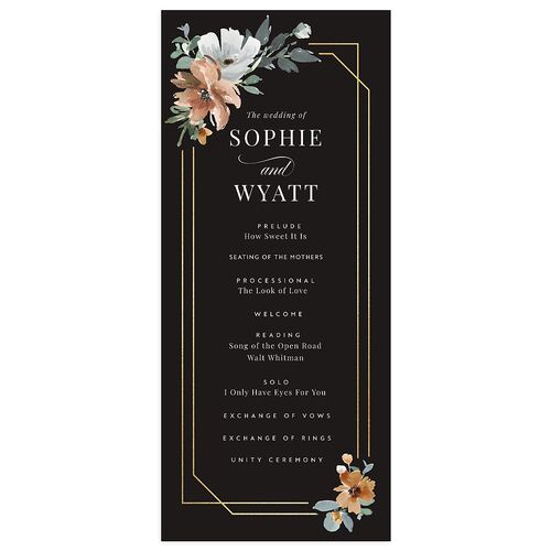 Floral Frame Foil Wedding Programs Gold Midnight Signature