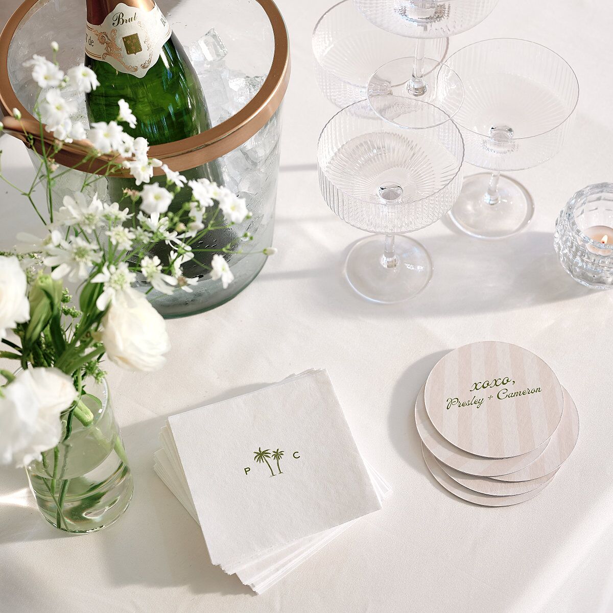 Cabana Stripes Wedding Day Coasters Olive Cardboard Circle