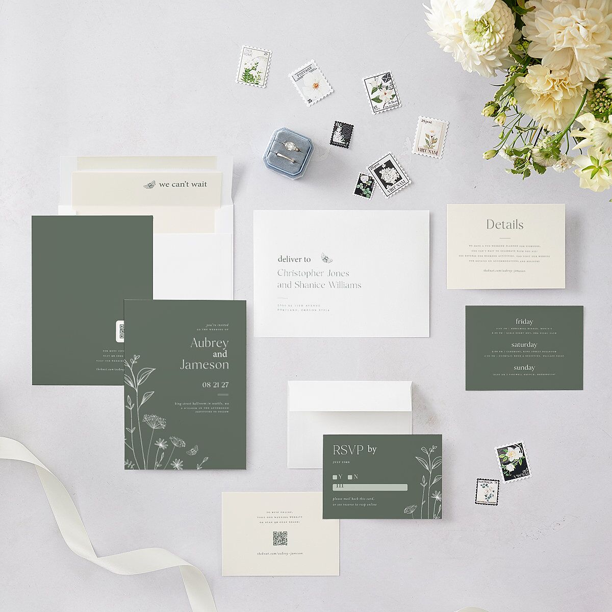 Simple Modern Wildflowers Wedding Invitations — view 5
