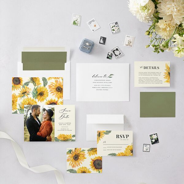 Sunflower Save The Date Cards Cream Signature smooth Blank No Standard